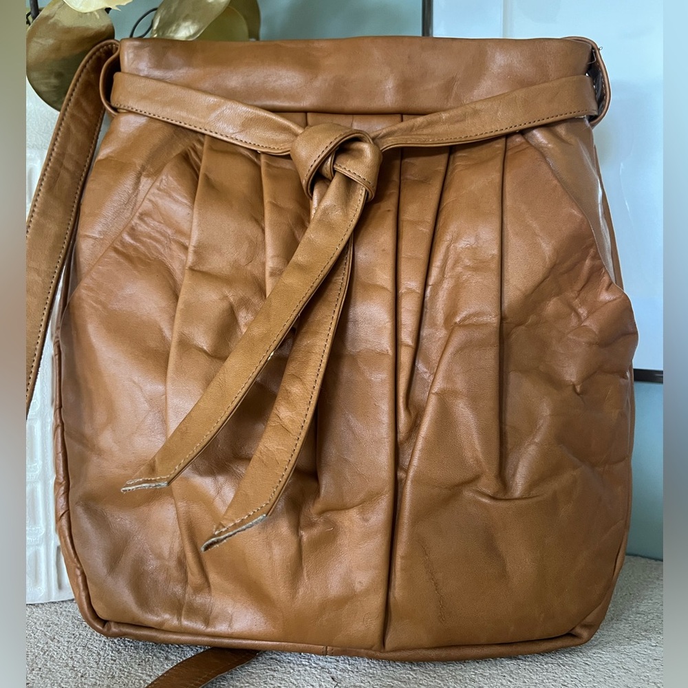 L.J. Simone Vintage Genuine Leather Crossbody Shoulder Bag with Bow Detail